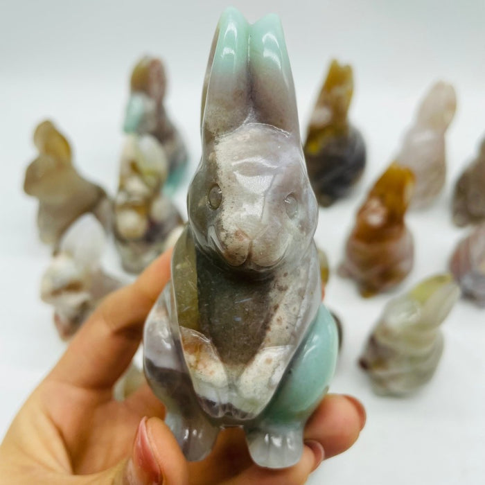 17 Pieces High Quality Sakura Flower Agate Rabbit Carving