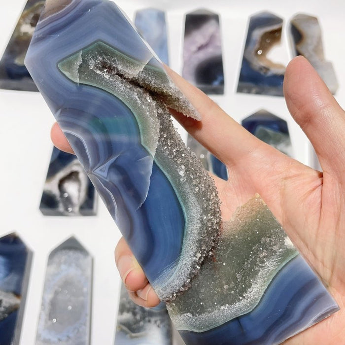 17 Pieces Large Four-sided Druzy Geode Agate Points