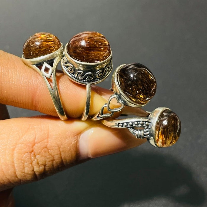 17 Pieces Rutile Quartz Different Styles Sterling Silver Ring