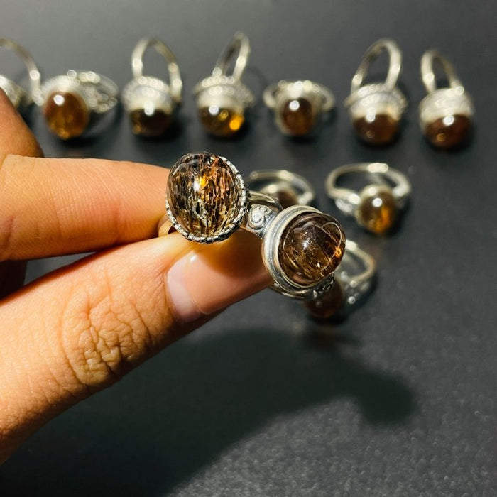 17 Pieces Rutile Quartz Different Styles Sterling Silver Ring