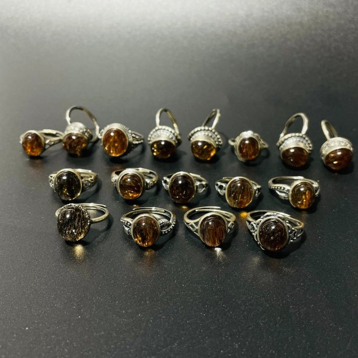 17 Pieces Rutile Quartz Different Styles Sterling Silver Ring