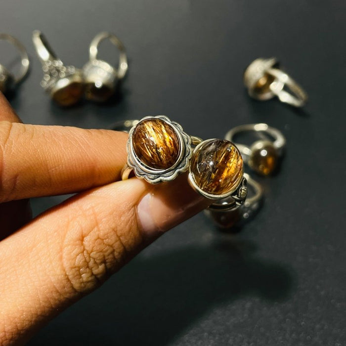 17 Pieces Rutile Quartz Different Styles Sterling Silver Ring