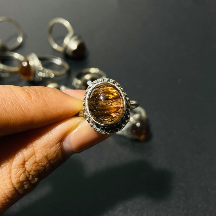 17 Pieces Rutile Quartz Different Styles Sterling Silver Ring