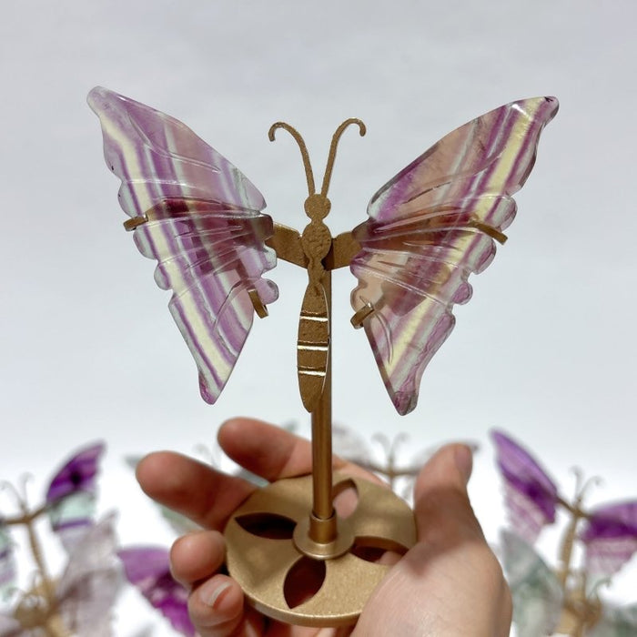 18 Pairs Rainbow Fluorite Symmetry Small Butterfly Wing With Stand