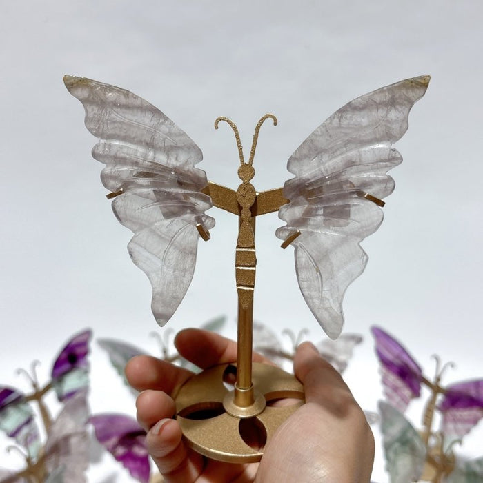 18 Pairs Rainbow Fluorite Symmetry Small Butterfly Wing With Stand