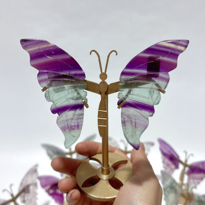 18 Pairs Rainbow Fluorite Symmetry Small Butterfly Wing With Stand