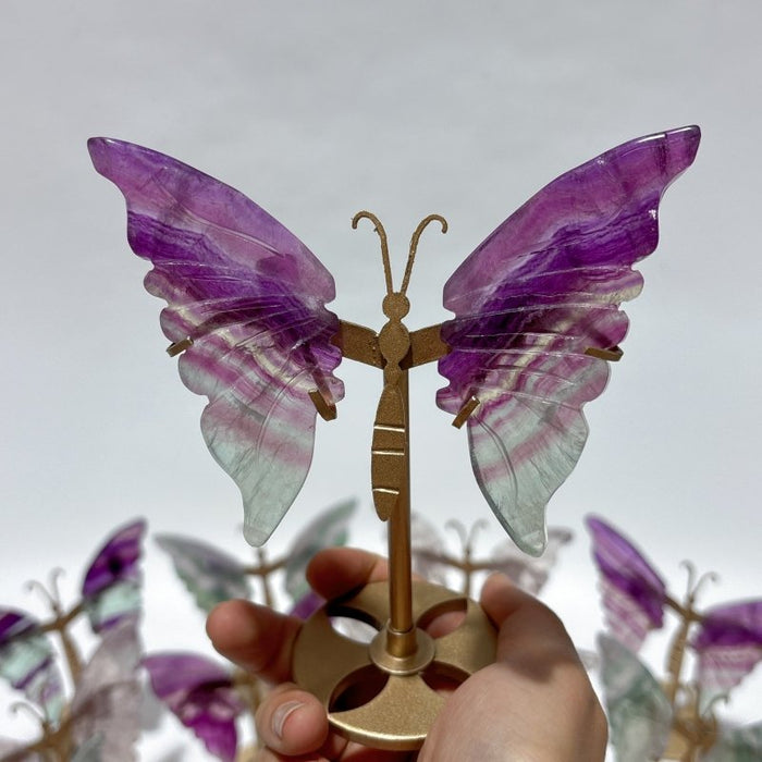 18 Pairs Rainbow Fluorite Symmetry Small Butterfly Wing With Stand