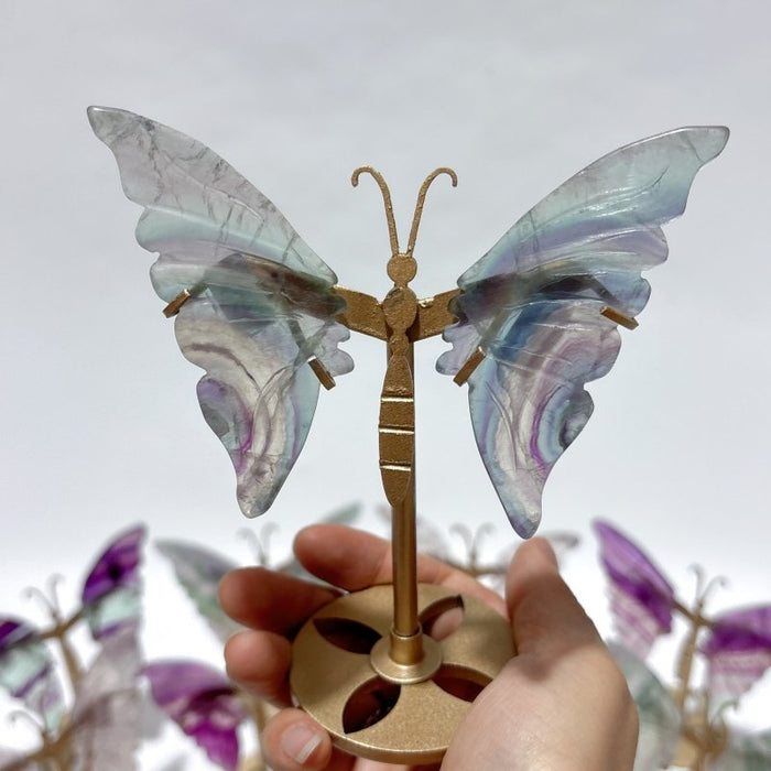 18 Pairs Rainbow Fluorite Symmetry Small Butterfly Wing With Stand