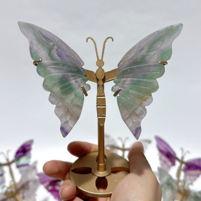 18 Pairs Rainbow Fluorite Symmetry Small Butterfly Wing With Stand