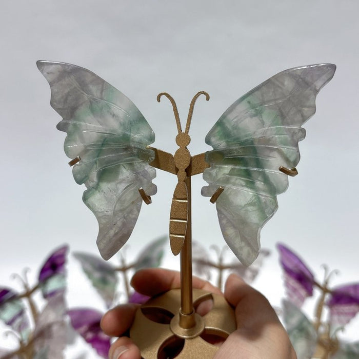 18 Pairs Rainbow Fluorite Symmetry Small Butterfly Wing With Stand