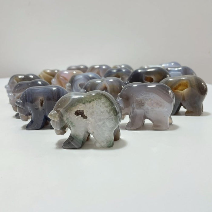 18 Pieces Geode Druzy Agate Bear Carving