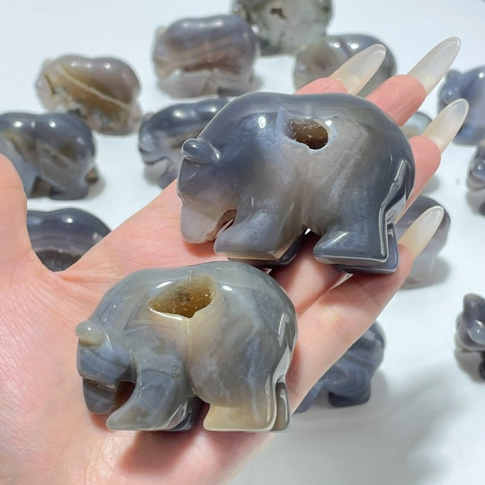 18 Pieces Geode Druzy Agate Bear Carving