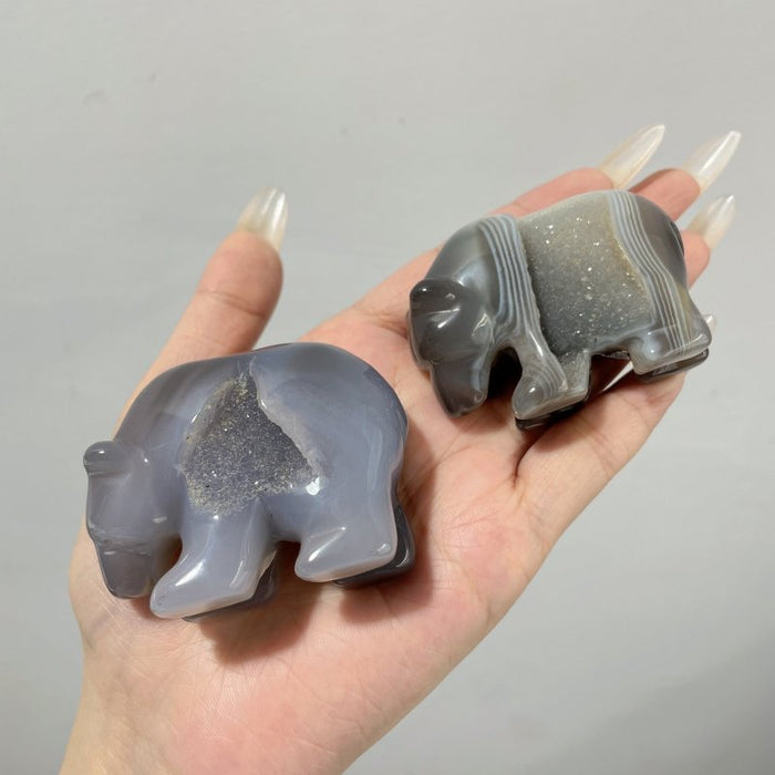 18 Pieces Geode Druzy Agate Bear Carving