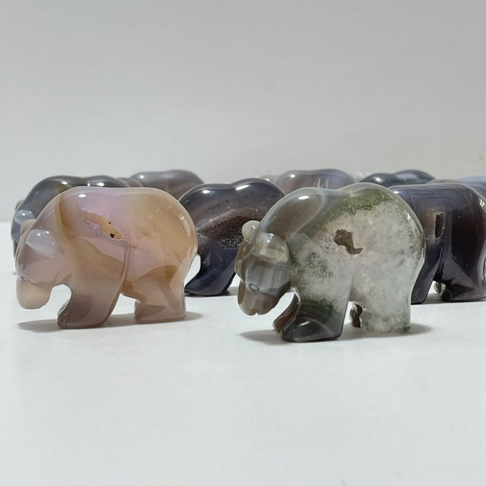 18 Pieces Geode Druzy Agate Bear Carving