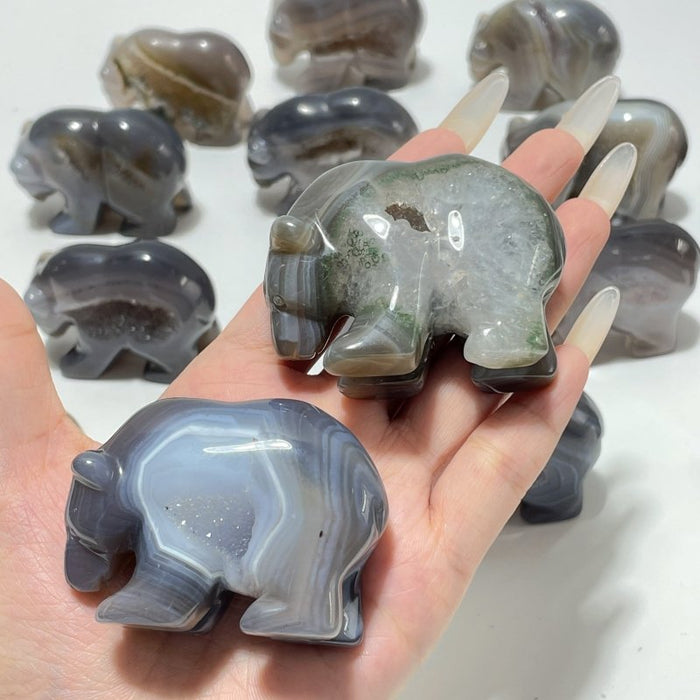 18 Pieces Geode Druzy Agate Bear Carving