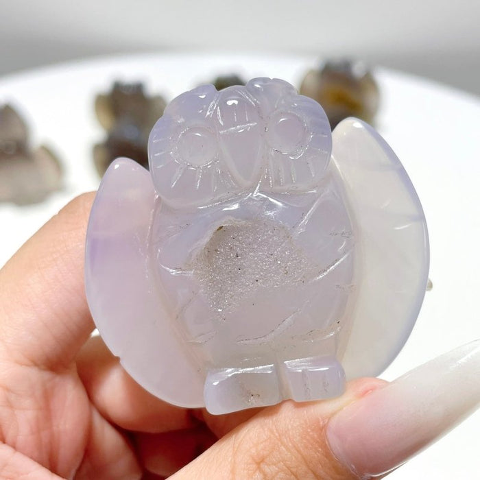 18 Pieces Geode Druzy Agate Owl Carving