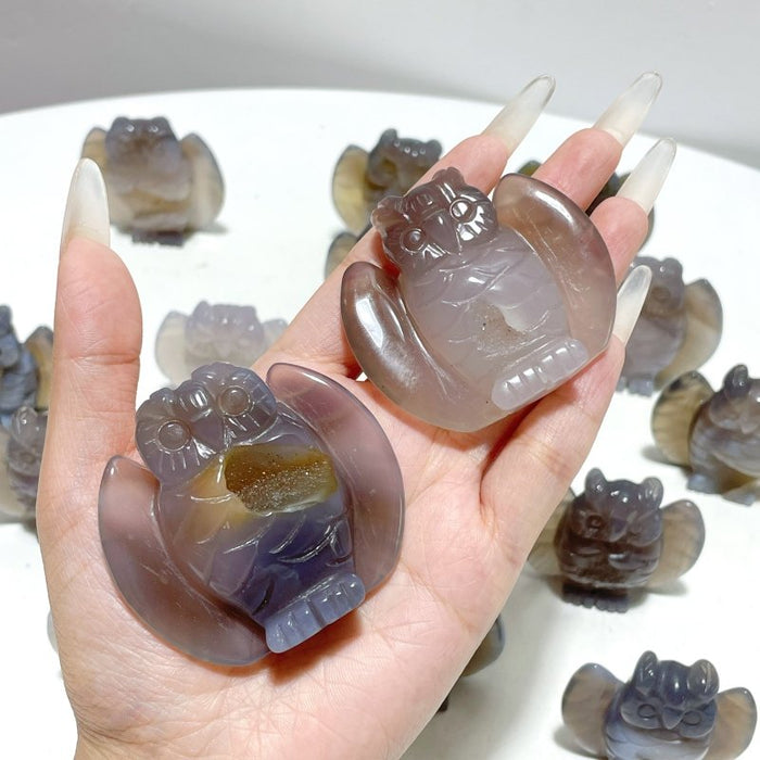 18 Pieces Geode Druzy Agate Owl Carving