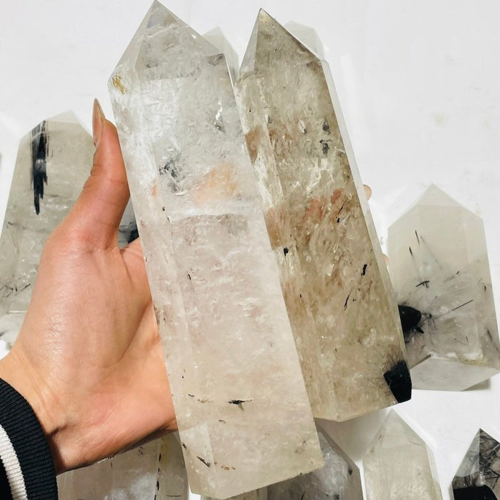 18 Pieces Large Black Tourmaline Clear Quartz Tower
