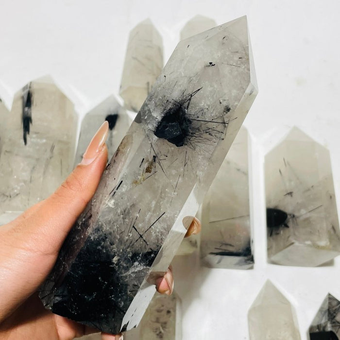 18 Pieces Large Black Tourmaline Clear Quartz Tower