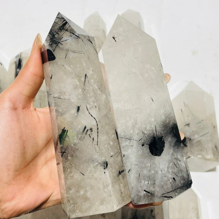 18 Pieces Large Black Tourmaline Clear Quartz Tower