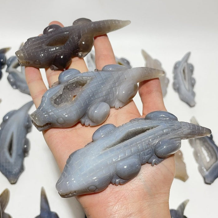19 Pieces Beautiful Druzy Geode Agate Crocodile Carving