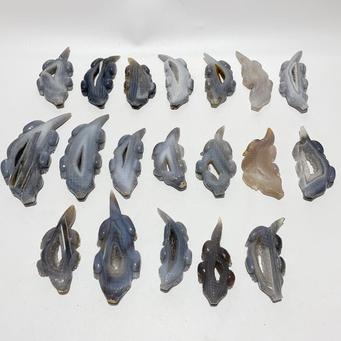 19 Pieces Beautiful Druzy Geode Agate Crocodile Carving