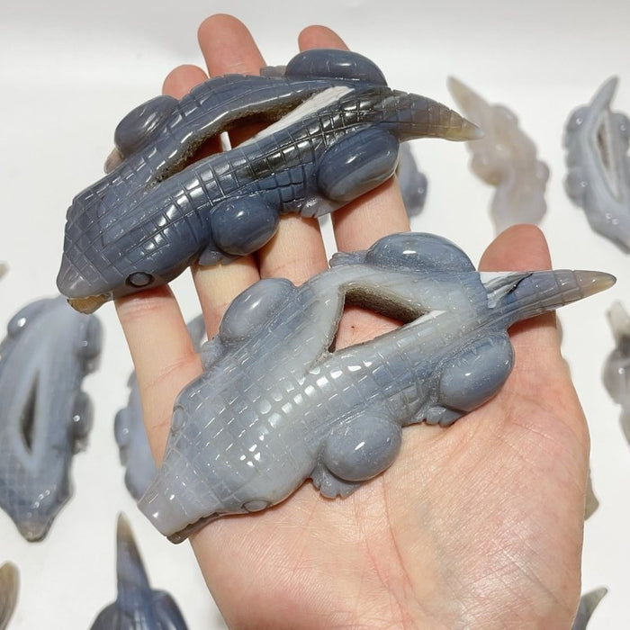 19 Pieces Beautiful Druzy Geode Agate Crocodile Carving
