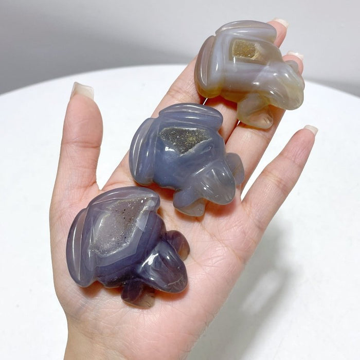 19 Pieces Geode Druzy Agate Frog Carving