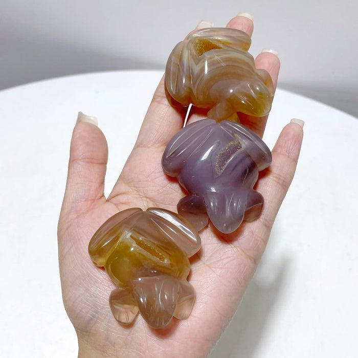 19 Pieces Geode Druzy Agate Frog Carving