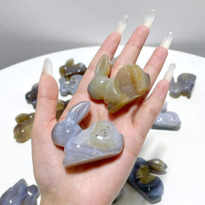 19 Pieces Geode Druzy Agate Rabbit Carving