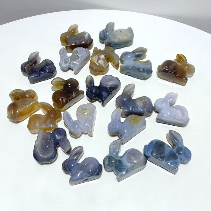 19 Pieces Geode Druzy Agate Rabbit Carving