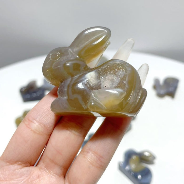 19 Pieces Geode Druzy Agate Rabbit Carving