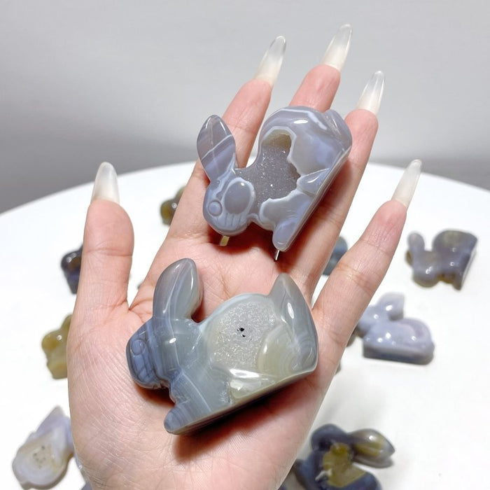 19 Pieces Geode Druzy Agate Rabbit Carving