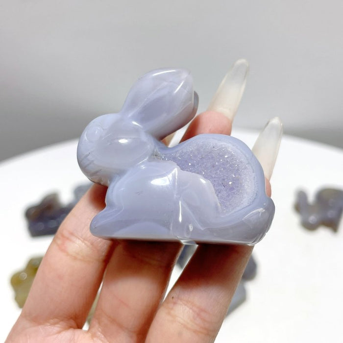 19 Pieces Geode Druzy Agate Rabbit Carving