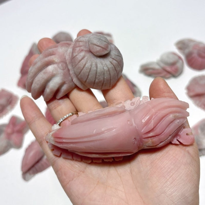 19 Pieces Pink Opal Sea Animals Carving