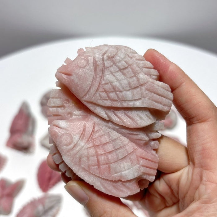 19 Pieces Pink Opal Sea Animals Carving