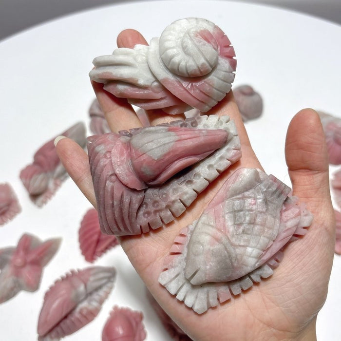19 Pieces Pink Opal Sea Animals Carving