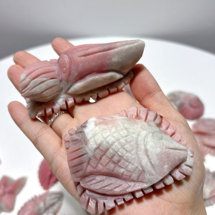 19 Pieces Pink Opal Sea Animals Carving
