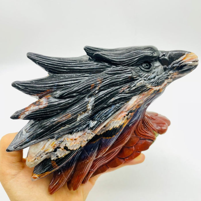 Beautiful Ocean Jasper Black Eagle Head Carving