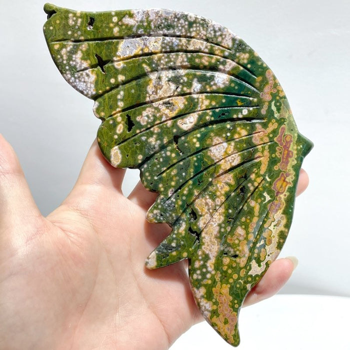2 Pairs 8th Vein Ocean Jasper Butterfly Wing Carving With Stand