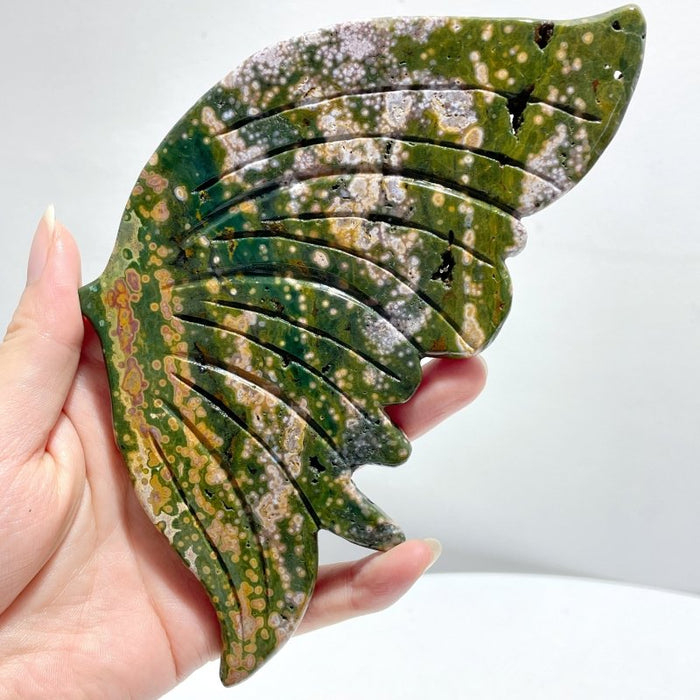 2 Pairs 8th Vein Ocean Jasper Butterfly Wing Carving With Stand