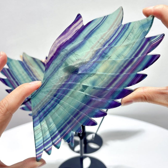2 Pairs Angel Wing With Stand Fluorite Coral Jade