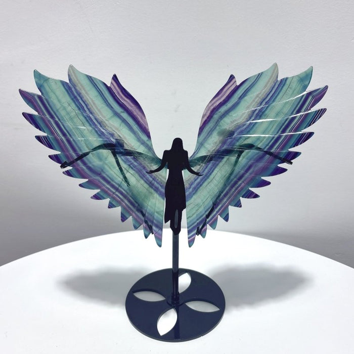 2 Pairs Angel Wing With Stand Fluorite Coral Jade