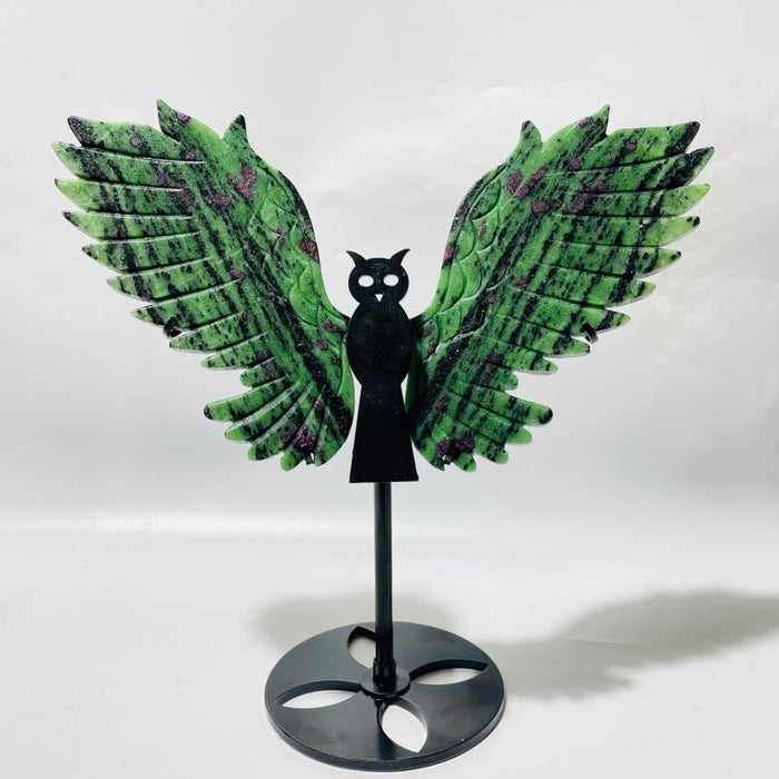 2 Pairs Beautiful Owl Carving With Stand Ruby in Kyanite Ruby Zoisite