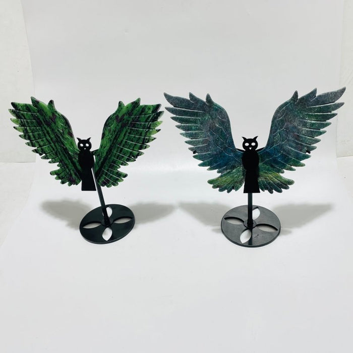 2 Pairs Beautiful Owl Carving With Stand Ruby in Kyanite Ruby Zoisite