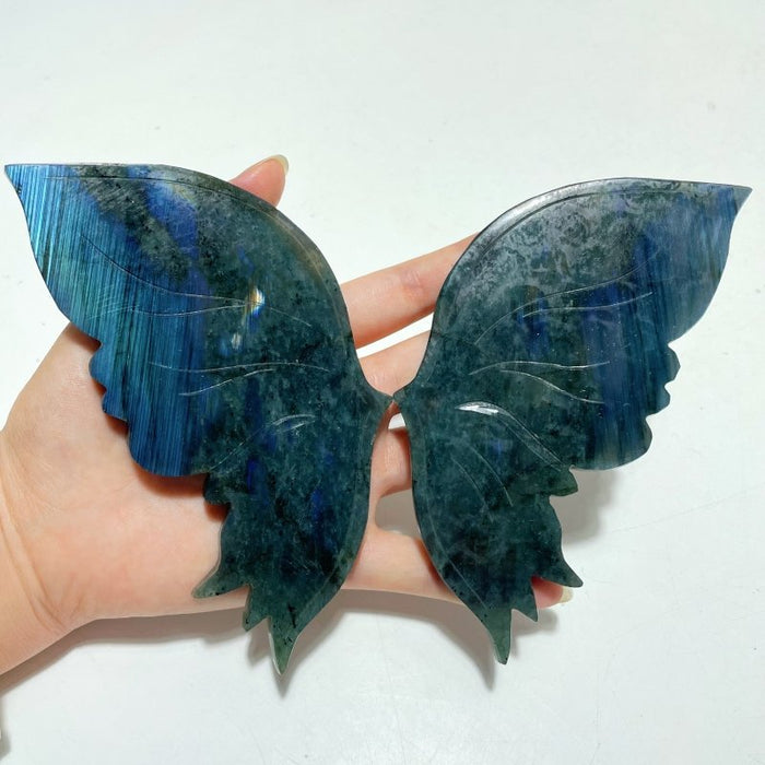 2 Pairs Butterfly Carving With Stand Labradorite Amethyst Mixed Flower Agate