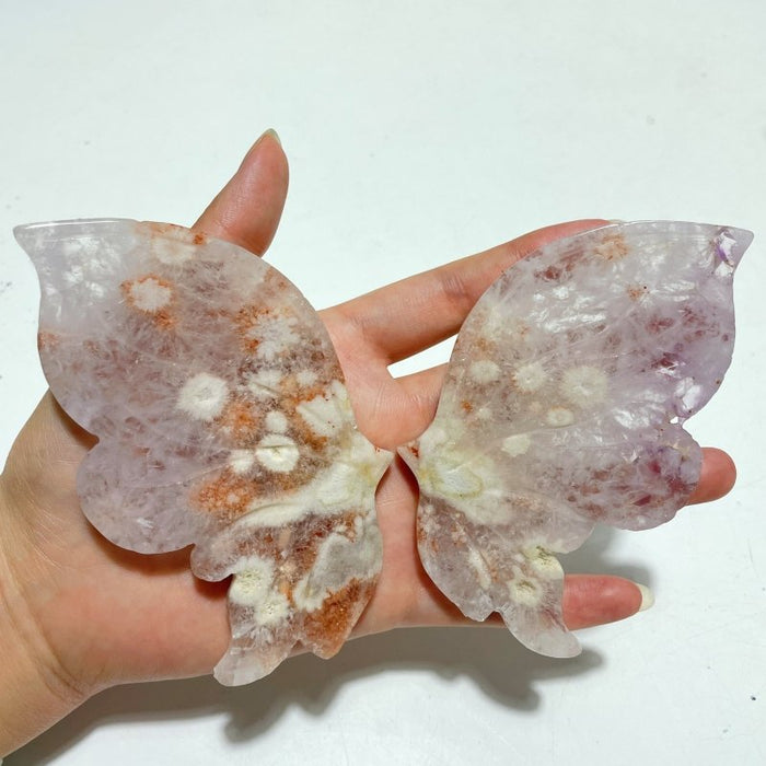 2 Pairs Butterfly Carving With Stand Labradorite Amethyst Mixed Flower Agate