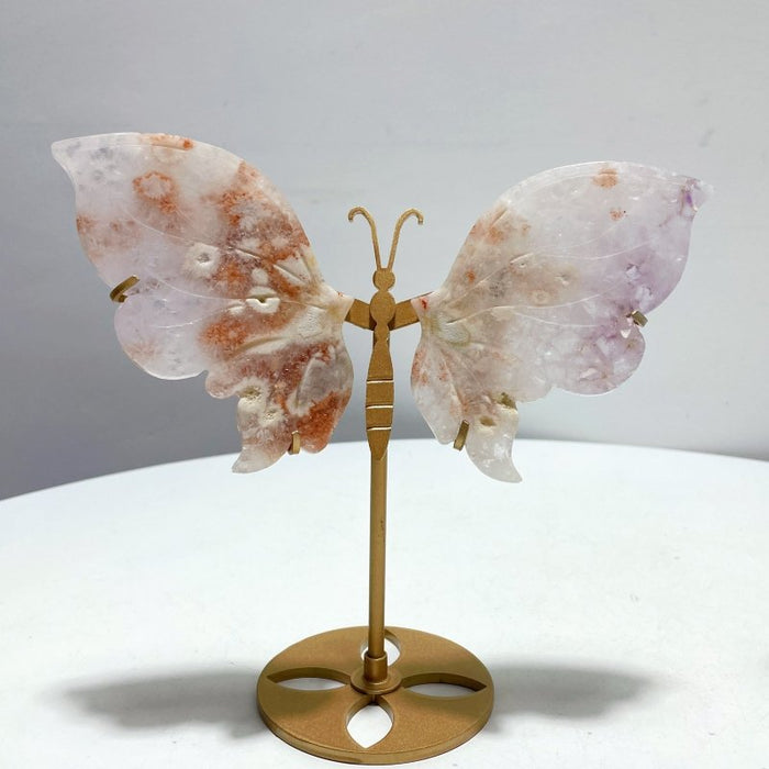 2 Pairs Butterfly Carving With Stand Labradorite Amethyst Mixed Flower Agate