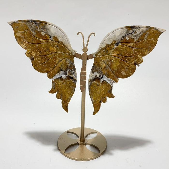 2 Pairs Butterfly Wing Carving With Stand Labradorite Crazy Agate