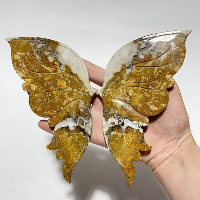 2 Pairs Butterfly Wing Carving With Stand Labradorite Crazy Agate